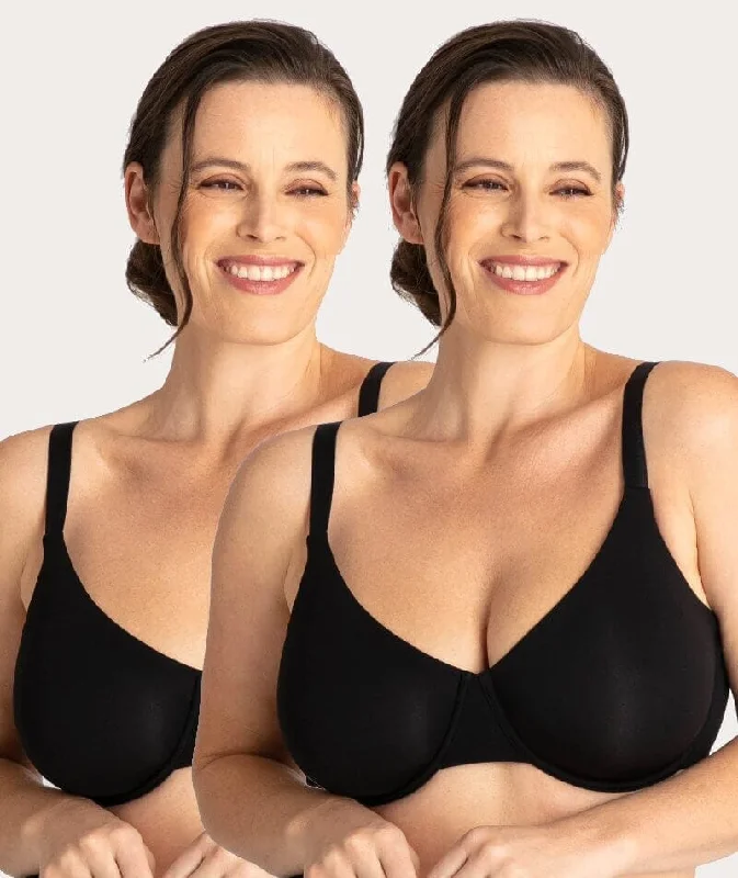 Underbliss Invisibliss Moulded Microfibre Underwire Bra 2 Pack - Black Cotton Comfort Bra