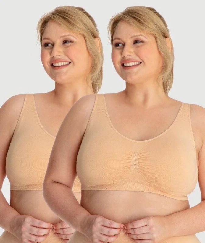 Underbliss Seamless Bamboo Blend Comfort Wire-Free Bra 2 Pack - Frappe Lightweight Cotton Bra