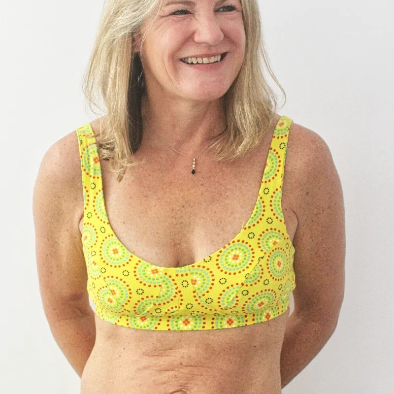 Women's organic cotton bra in yellow Mara print - more supportive style Soft Padded Bralette