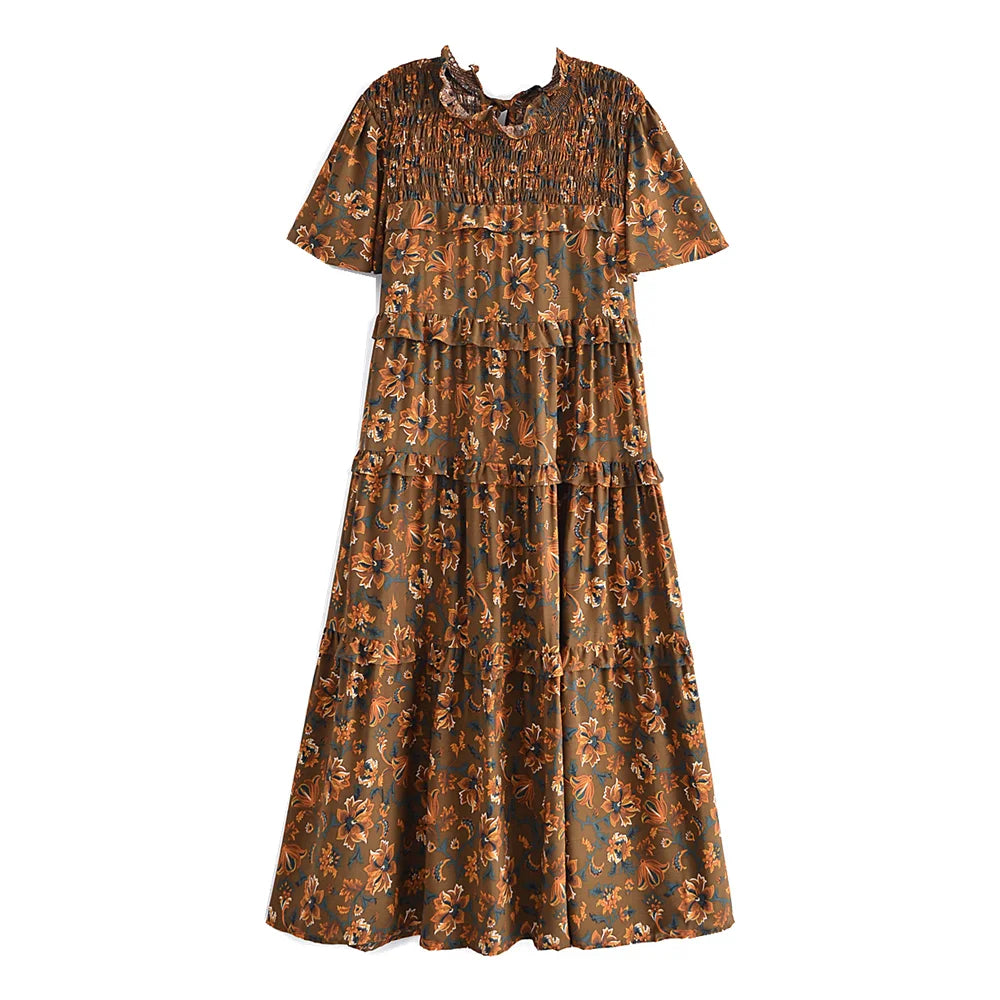 Rustic Wildflower Boho Floral Print Midi Dress Fashionable Pencil Midi Dress