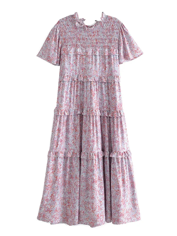 Misty Heather Boho Floral Print Midi Dress Cozy A-Line Midi Dress