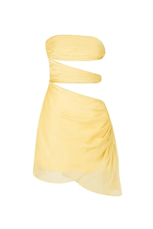 3 CARATS SIDE CHIFFON MINI DRESS IN CITRINE YELLOW Classic Solid Mini Dress