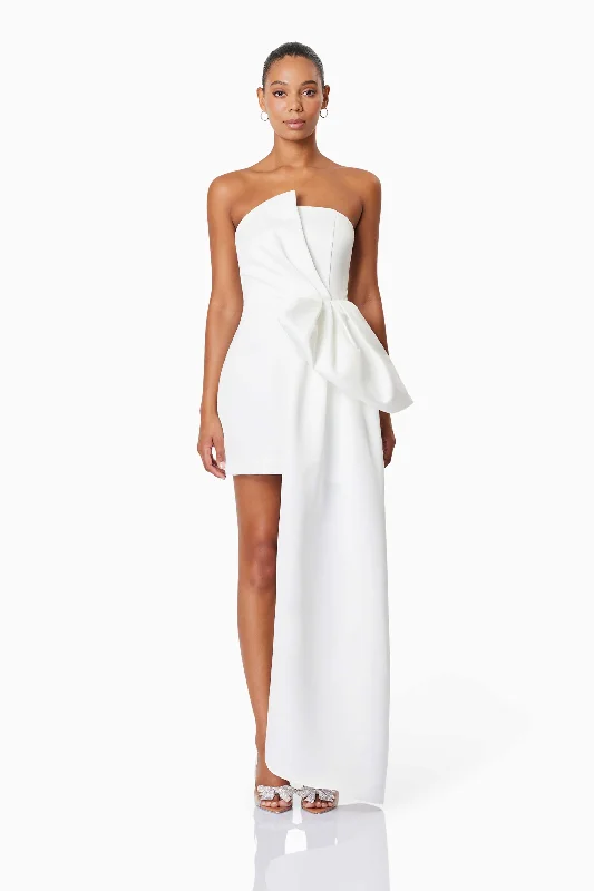 Alice Bow Strapless Mini Dress In White Modern Satin Mini Dress