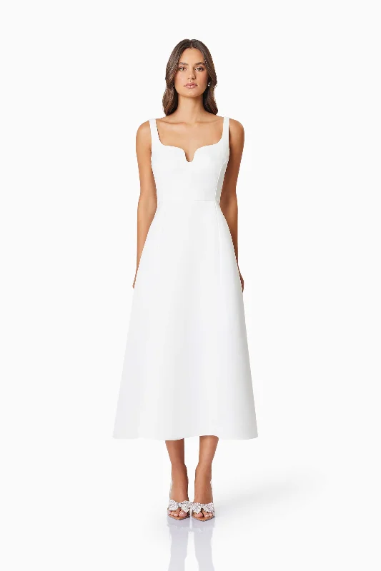 Alice Duchess Satin Midi Dress In White Trendy Boho Midi Dress