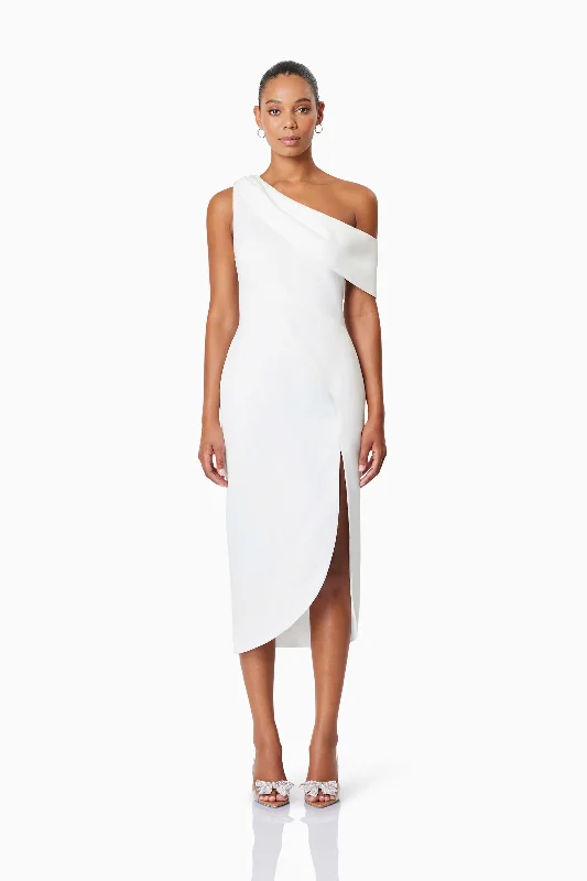 Alice One Shoulder Cocktail Midi Dress In White Stylish Vintage Midi Dress