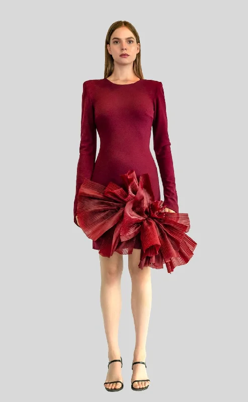 AUGUST BURGUNDY/MAROON MINI DRESS Comfortable Ruffle Mini Dress