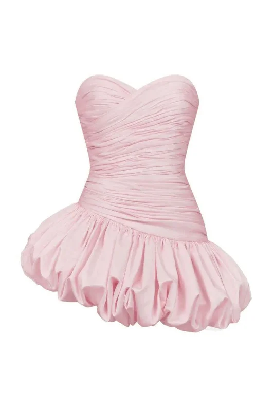 BALLOON DRAPED MINI DRESS IN PINK Trendy Tulle Mini Dress