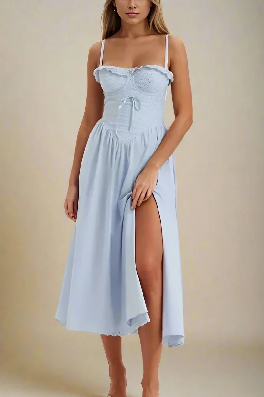 Betty Bodycon Day Midi Dress - Baby Blue Elegant Maxi-Midi Hybrid Dress