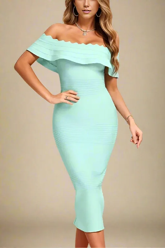 Billie Bandage Midi Dress - Mint Green Trendy A-Line Midi Dress