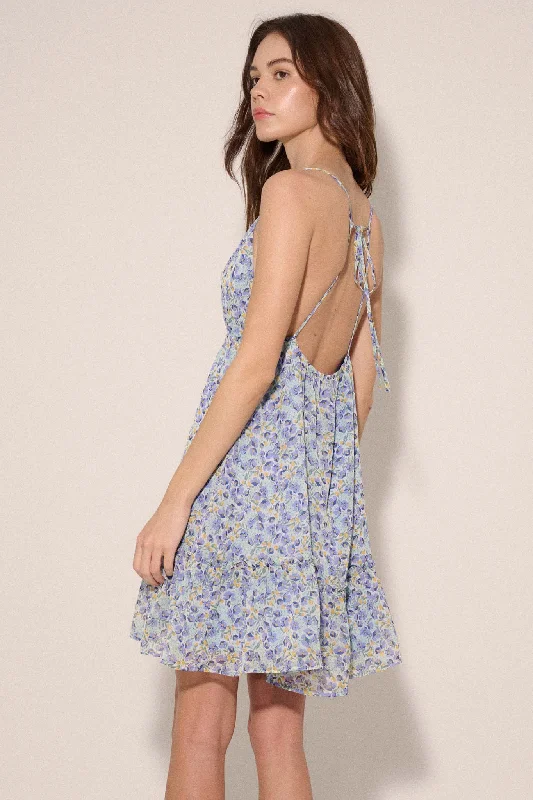 Blue Bliss Floral Chiffon Open-Back Mini Dress Cozy Sweater Mini Dress