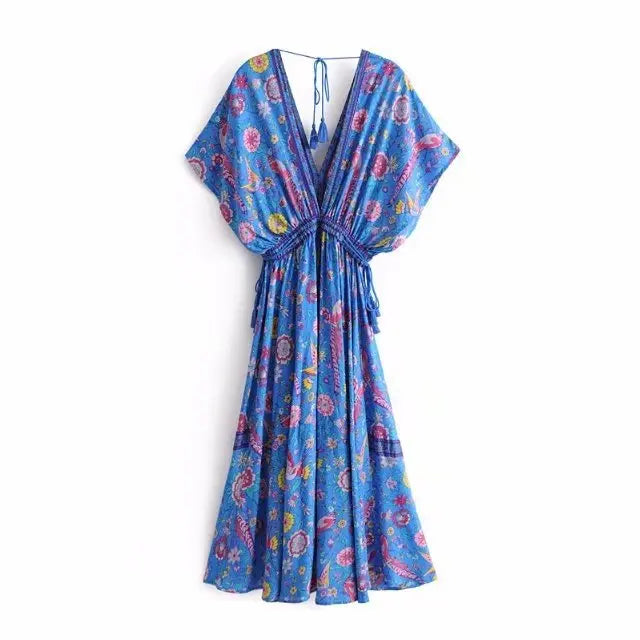 Sapphire Songbird Boho Floral Print Midi Dress Stylish Tiered Midi Dress