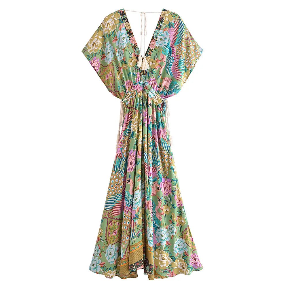 Jade Songbird Boho Floral Print Midi Dress Comfortable Geometric Print Midi Dress