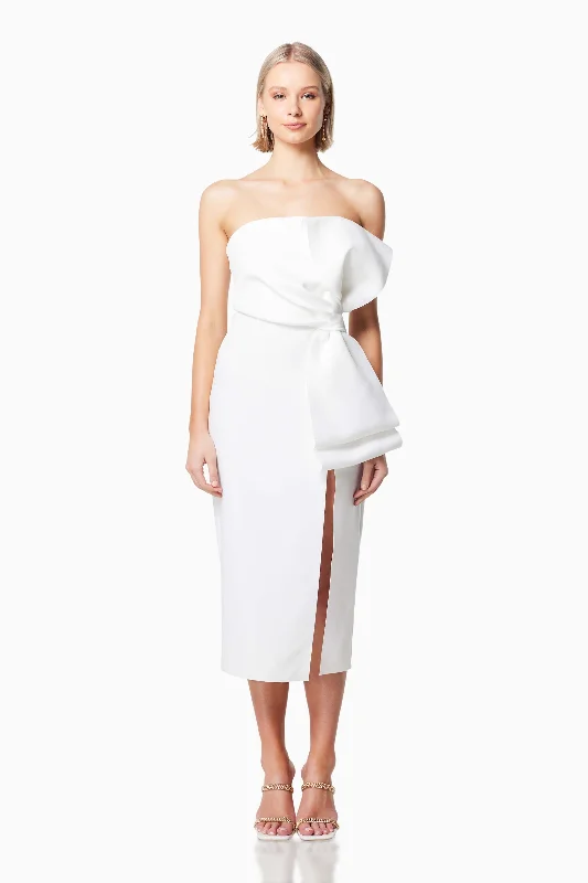 Brighton 3D Midi Dress In White Trendy Boho Midi Dress