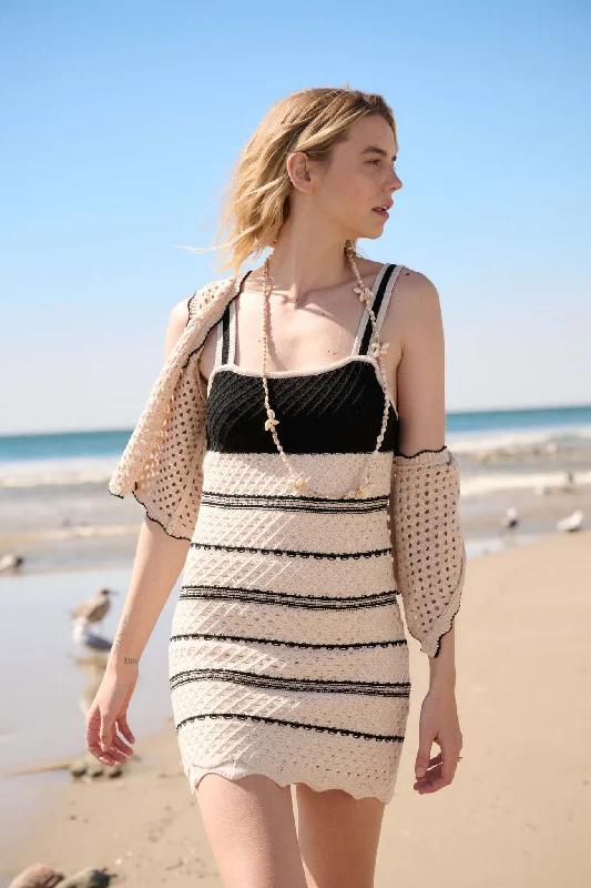 Cali Breeze Striped Crochet Knit Mini Dress Chic Bohemian Mini Dress