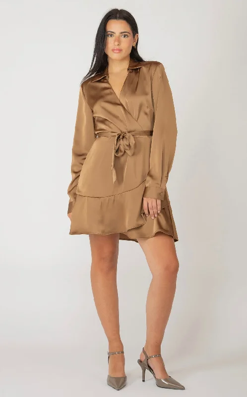 Caramel Wrap Mini Dress Comfortable Shift Mini Dress