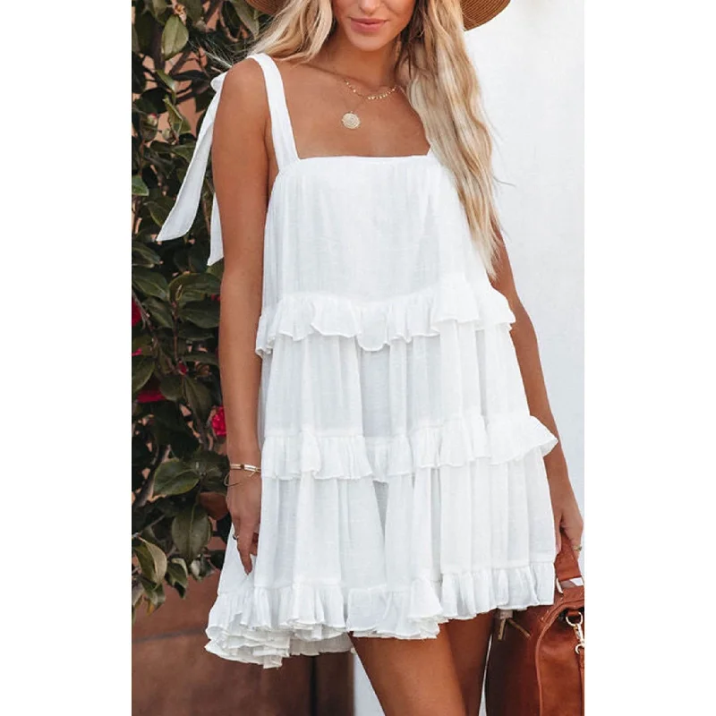 Casual Summer Ruffled Cake Style Mini Dresses Cozy Long Sleeve Mini Dress