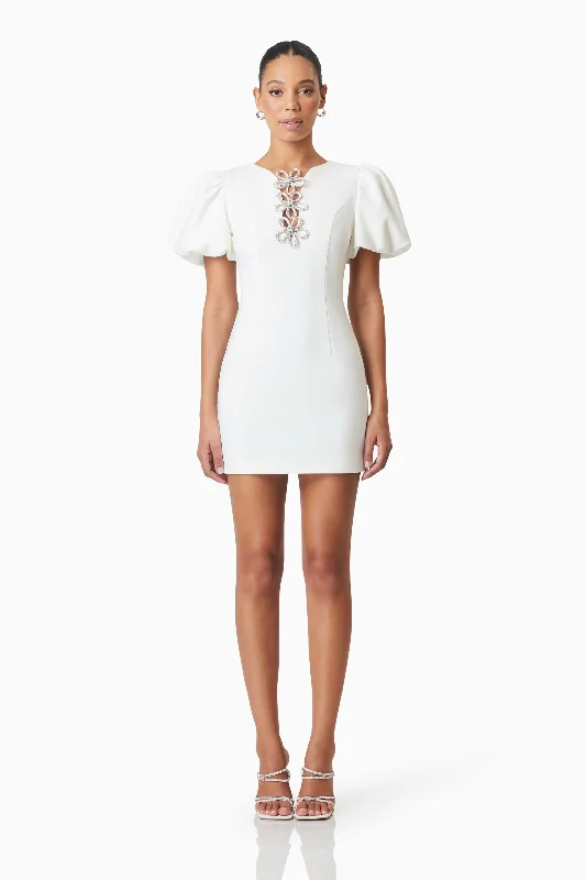 Delia Diamante Mini Dress In White Trendy Lace Mini Dress