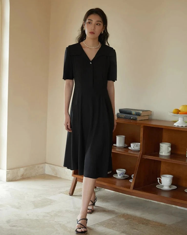 Elegant V-Neck Midi Dress Trendy Ruched Side Midi Dress