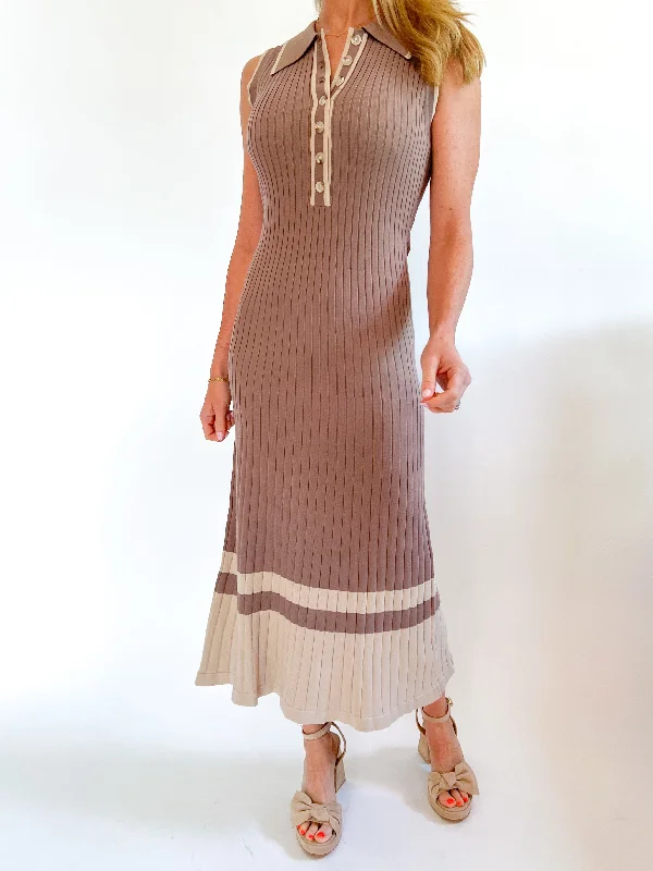 Sleeveless Ribbed Midi Dress Comfortable Fit-and-Flare Midi Dress