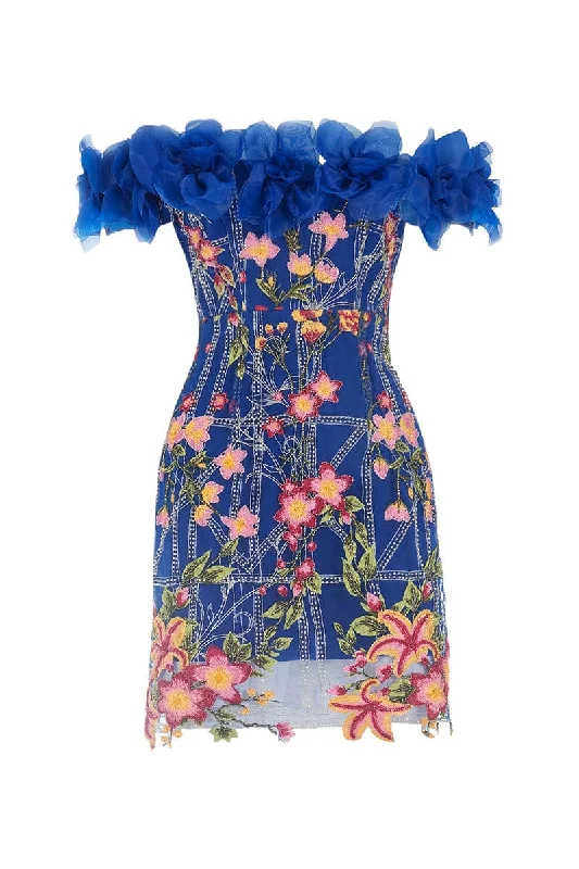 FLOWER APPLIQUÉ EMBROIDERED MINI DRESS Trendy Wraparound Mini Dress