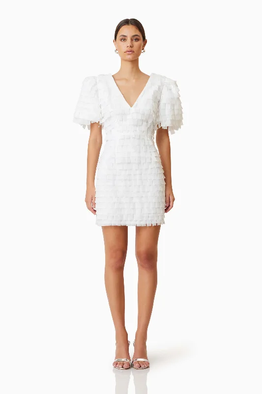 Hailey Textured 3D Mini Dress In White Cozy Knit Mini Dress