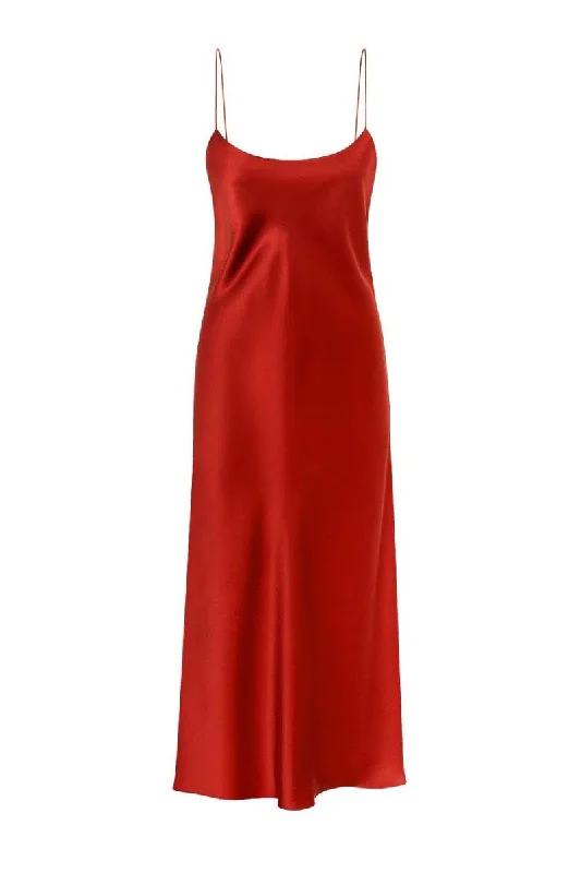 JOSEY CHILI SCOOP-NECK SILK SATIN MIDI DRESS Comfortable Casual Midi Dress