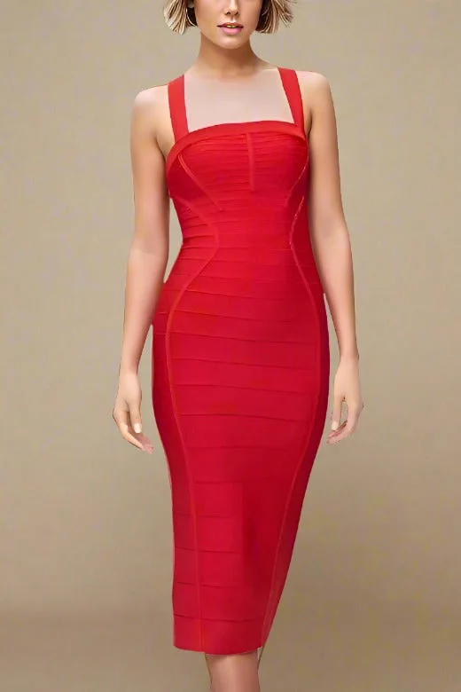 Kendall Bandage Midi Dress - Lipstick Red Cozy Tie-Dye Midi Dress