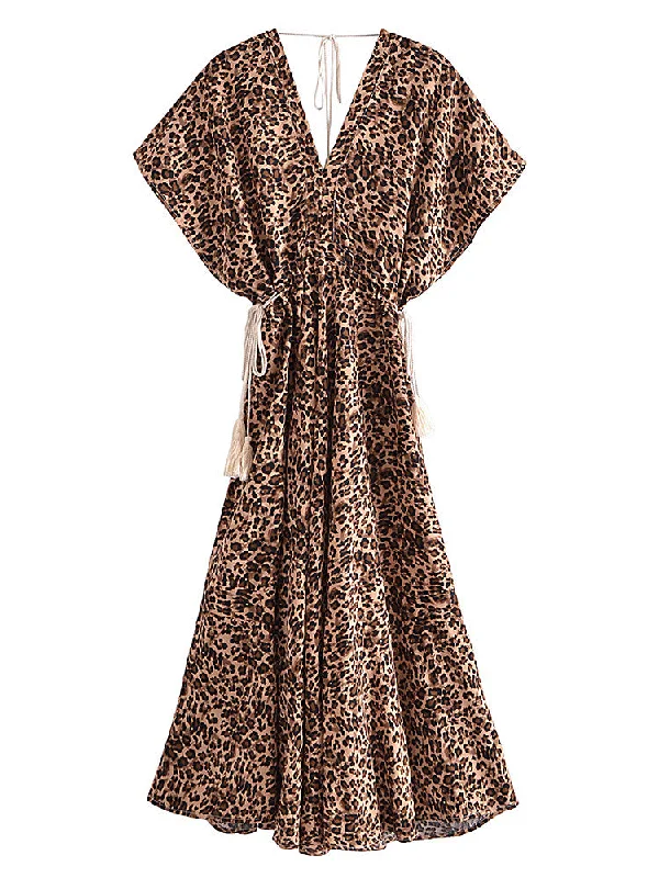 Wild Grace Boho Leopard Print Midi Dress Stylish Tiered Midi Dress