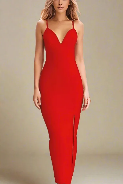 Milan Bandage Midi Dress - Lipstick Red Stylish Silk Midi Dress