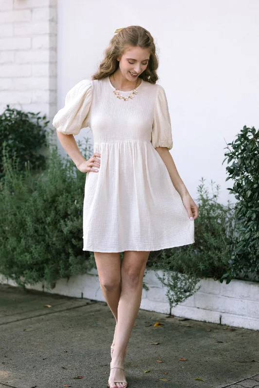 Mina Gauze Mini Dress Chic Puff Sleeve Mini Dress