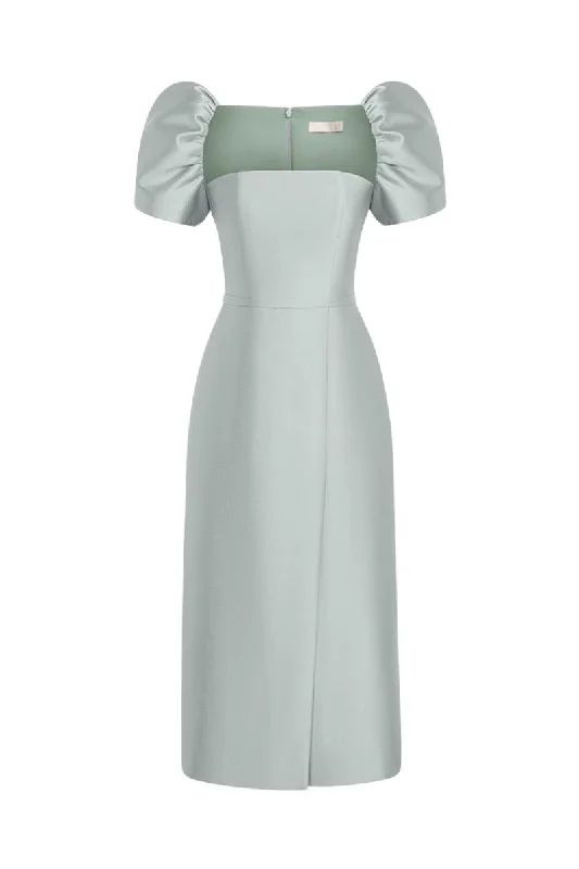 MINT PUFF SLEEVE MIDI DRESS Fashionable Pencil Midi Dress