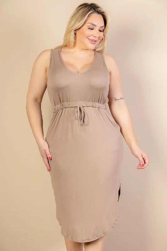 Curvy Drawstring Sleeveless Midi Dress Elegant Sleeveless Midi Dress