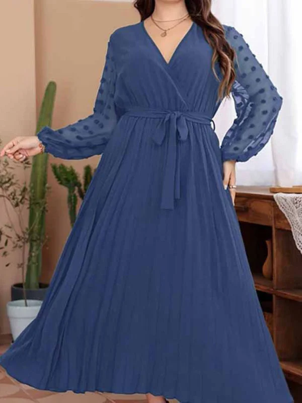 Blue Zone Planet | Plus size elastic waist jacquard patchwork midi dress Comfortable Wrap Midi Dress