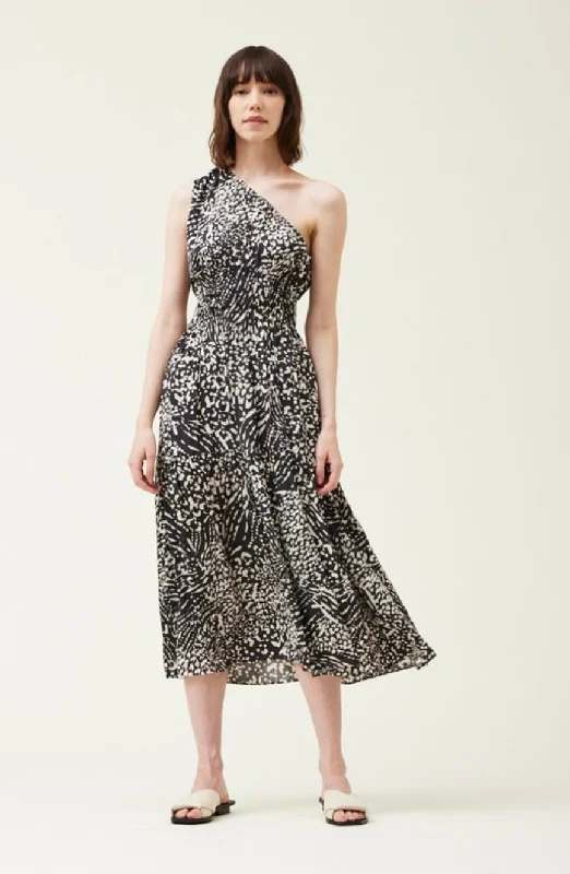 Printed One Shoulder Midi Dress Cozy A-Line Midi Dress