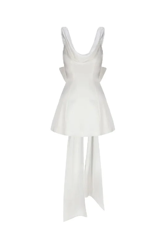 SILVIA WHITE SILK BOW MINI DRESS Cozy T-Shirt Mini Dress