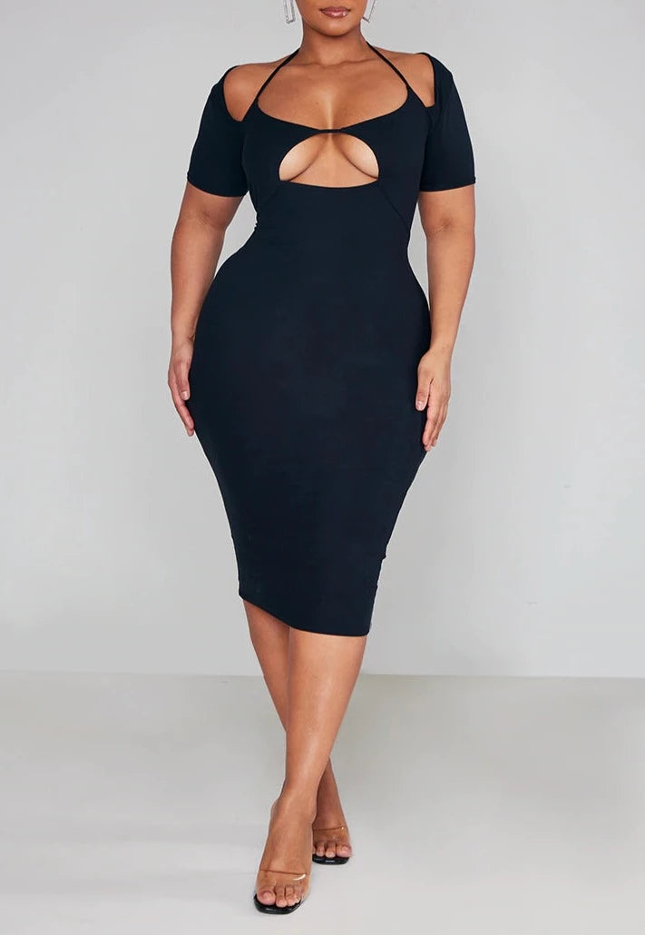 Sydney CUT OUT MIDI DRESS CURVE Elegant Faux Wrap Midi Dress