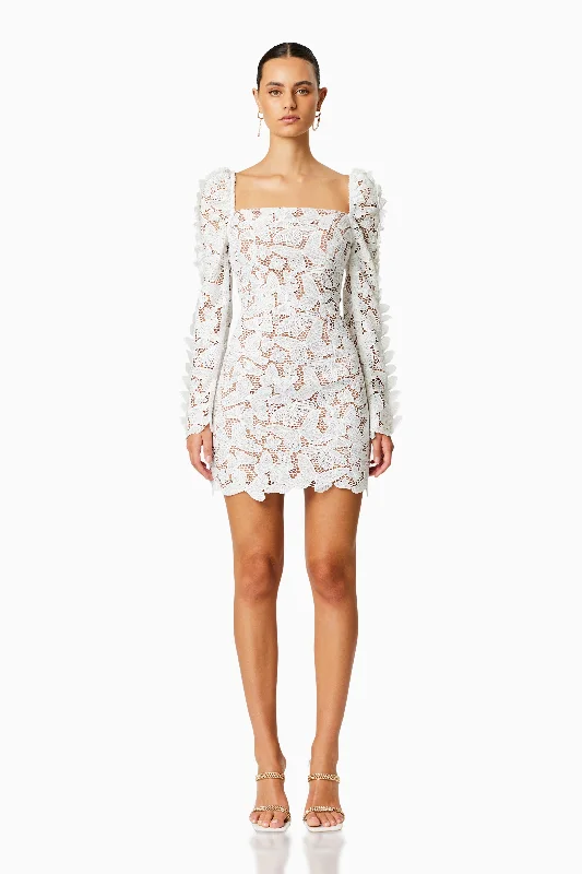 Verona Long Sleeve Mini Dress In White Fashionable Summer Mini Dress