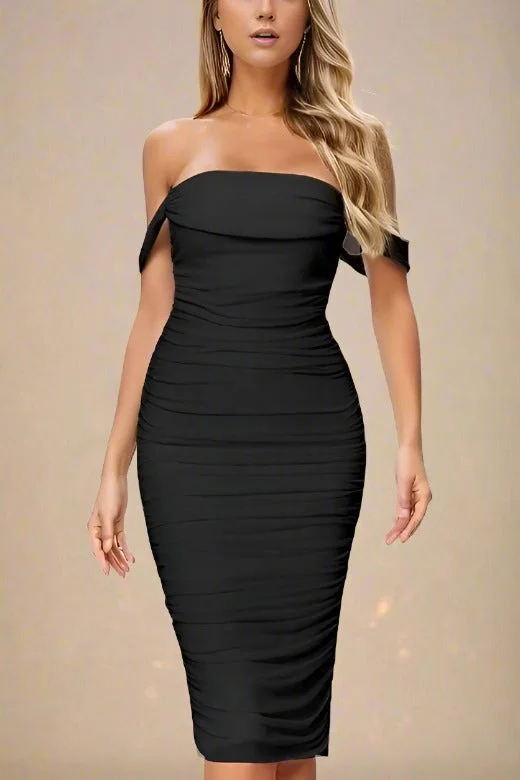 Zia Bodycon Wrap Midi Dress - Classic Black Comfortable Casual Midi Dress