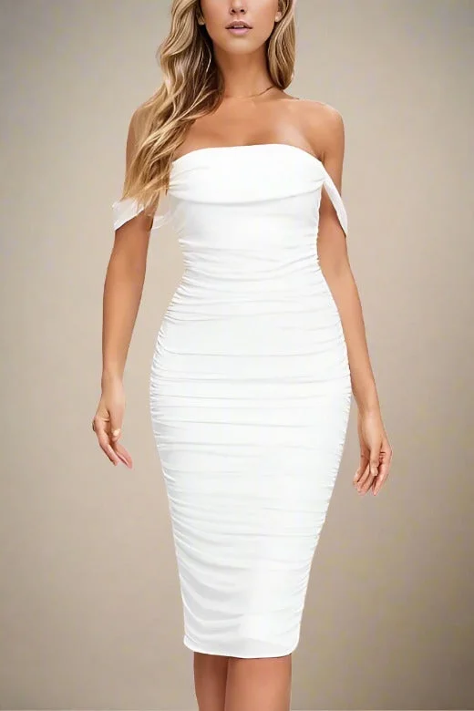 Zia Bodycon Wrap Midi Dress - Pearl White Trendy Shift Midi Dress