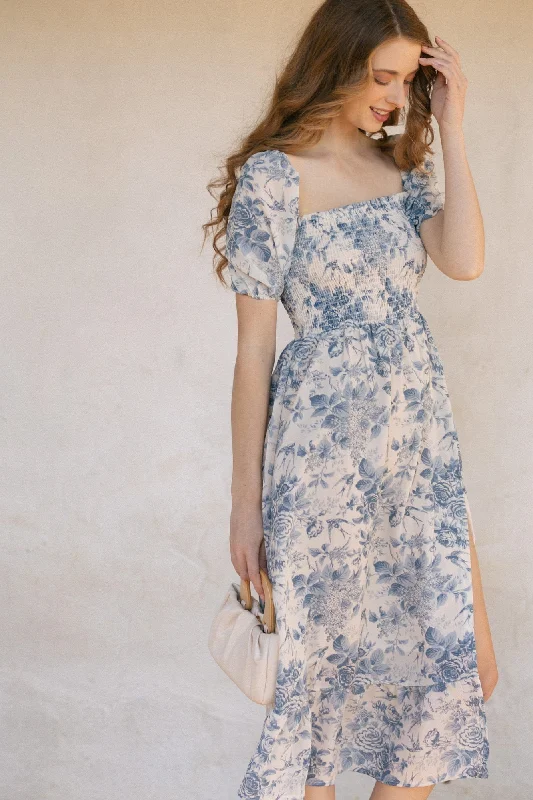 Zoey Smocked Midi Dress Fashionable Floral Embroidery Midi Dress