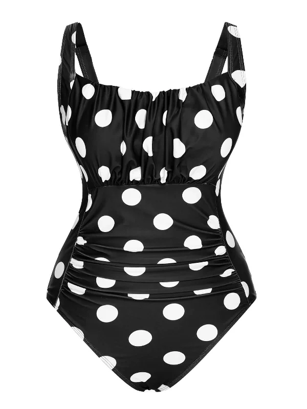 1940s Polka Dots Wrinkle Strap Swimsuit Classic One-Piece