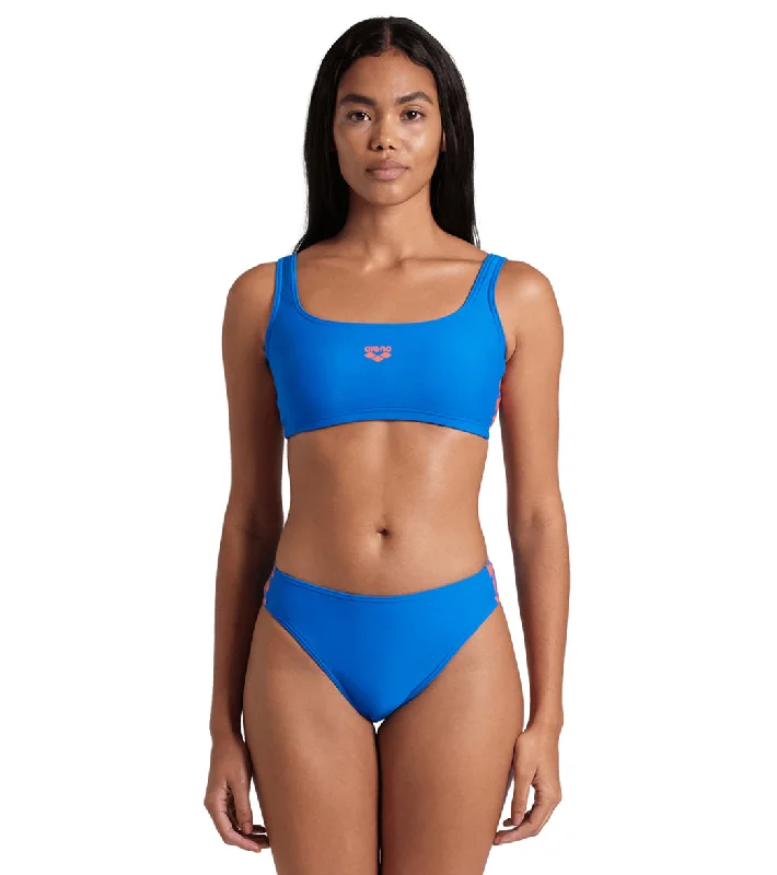 Arena Women's Icons Solid Bralette Two Piece Swimsuit Set Blue China/Calypso Coral Lace Back Bikini