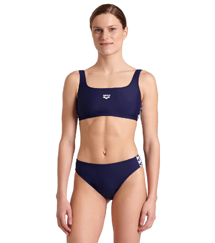 Arena Women's Icons Solid Bralette Two Piece Swimsuit Set Navy /White High-Waisted Swimwear