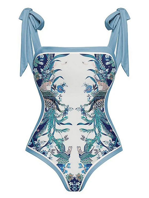 Blue 1930s Straps Reversible Swimsuit Bold High-Cut Bikini