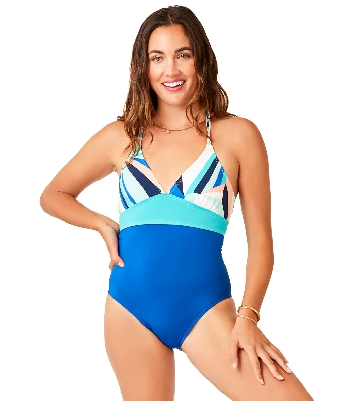 Carve Designs Dahlia One Piece Swimsuit Kaleidoscope w. Royal Blue Ruched Swimwear Set