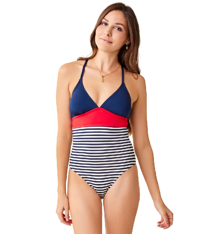 Carve Designs Dahlia One Piece Swimsuit Navy w/ Navy stripe Beach Ready Swimsuit