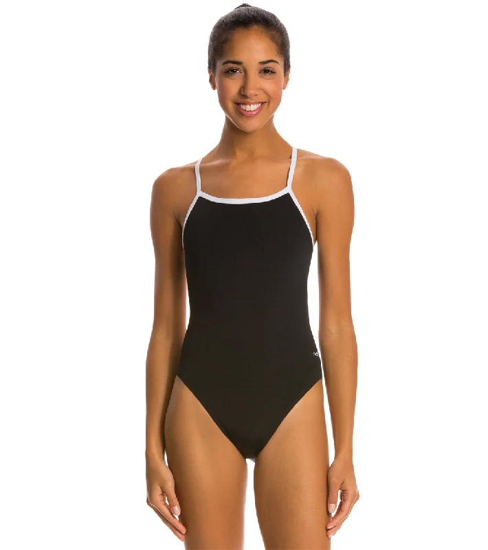 Dolfin All Poly Female Varsity Solid String Back One Piece Swimsuit Black/White Chic Beach Cover-Up