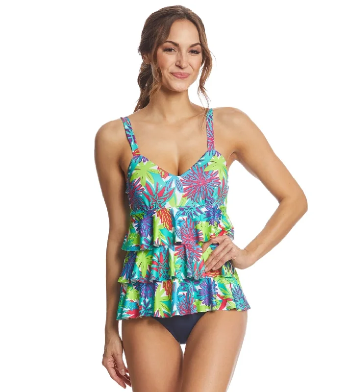 Dolfin Aquashape Women's Botanica Ruffle Tier One Piece Swimsuit Botanica Sleek Full Coverage