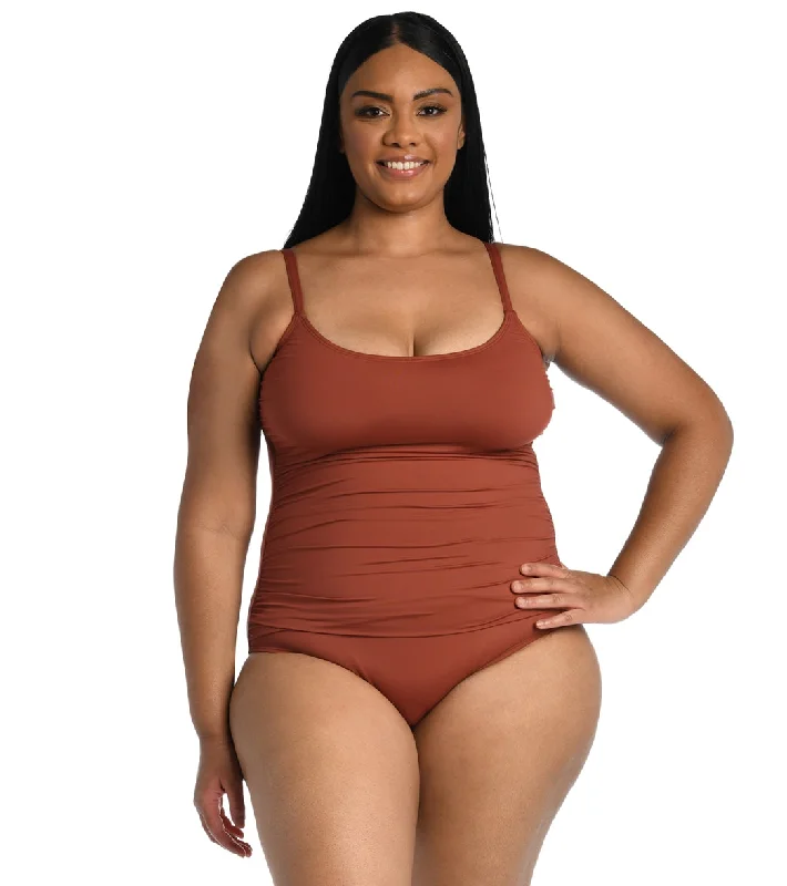 La Blanca Plus Size Island Goddess Lingerie One Piece Swimsuit Cinnamon Sporty Racerback Swimsuit