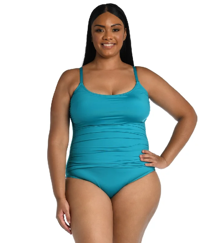 La Blanca Plus Size Island Goddess Lingerie One Piece Swimsuit Turquoise Bold High-Cut Bikini